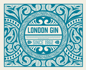 Gin label with floral ornaments
