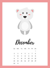 December 2018 year calendar page