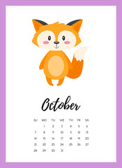 Naklejka premium October 2018 year calendar page