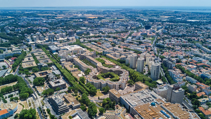 Fototapeta na wymiar Aerial top view of Montpellier city skyline from above, Southern France 