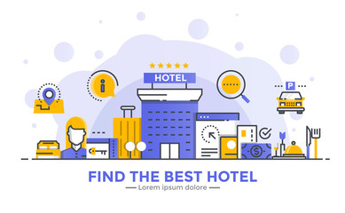 Naklejka premium Flat Line Modern Concept Illustration - Hotel