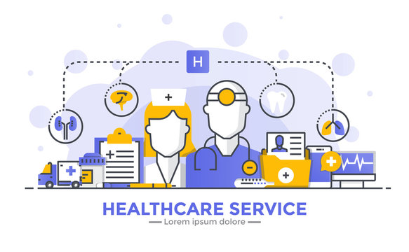 Flat Line Modern Concept Illustration - Healthcare service
