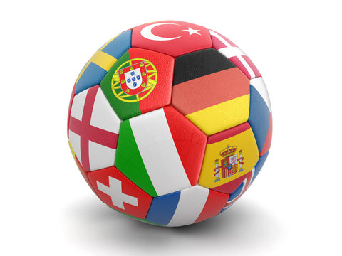 Soccer football with flags. Image with clipping path