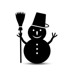Snowman with broom vector icon