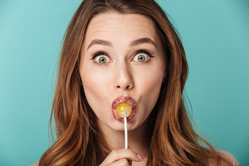 Beauty portrait of an excited brown haired woman