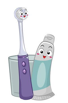 Electric Toothbrush Toothpaste Mascots Illustration