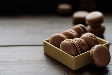 French biscuits macarons with coffee