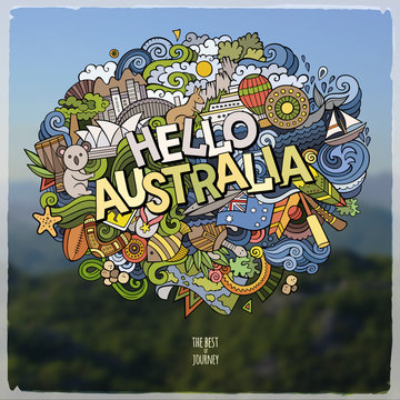 Hello Australia hand lettering and doodles elements and symbols emblem