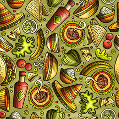 Cartoon hand-drawn latin american, mexican seamless pattern