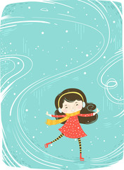 Plakat Kid Girl Ice Skate Background Illustration