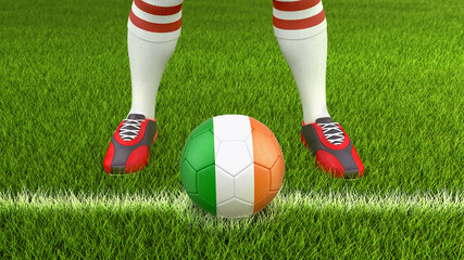 Fototapeta na wymiar Man and soccer ball with Irish flag