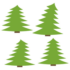 Fototapeta premium Set of four green pines on a white background. Vector illustration 