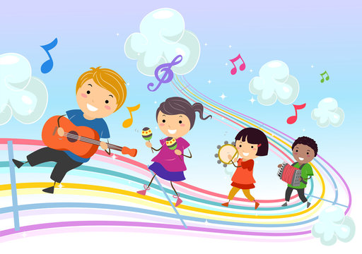 Stickman Kids Music Parade Rainbow Illustration