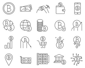 Set of Bitcoin and Cryptocurrency line vector icons. Outline style