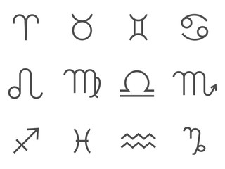 Signs Of The Zodiac. Set of the twelve star signs. line vector icons. Outline style