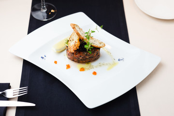 Salmon tartar with red caviar