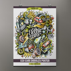 Cartoon colorful hand drawn doodles Electric cars poster