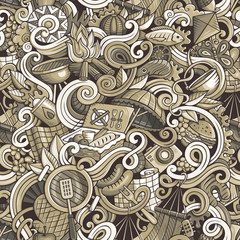 Cartoon hand-drawn picnic doodles seamless pattern