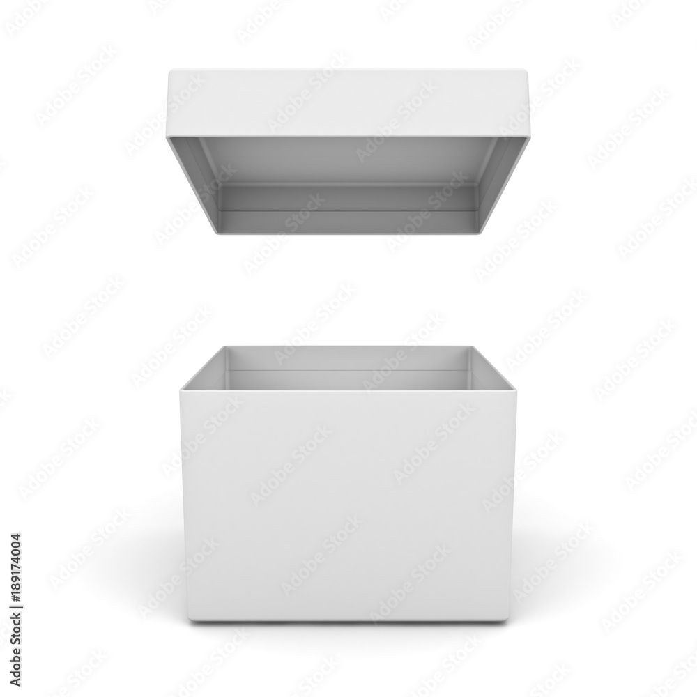Poster Blank box open with lid isolated on white background with shadow . 3D rendering.