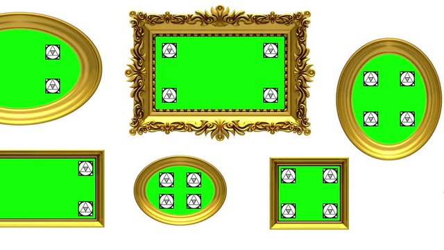 Picture gallery, 3d animation on white background, motion tracking markers, green screen