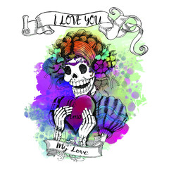 Mexican Day of the Dead sugar skull Love calavera