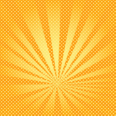 Pop art background rays of the sun are orange and yellow.