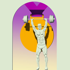 Weight lifting gold medal champion paper cut character 3D illustration on gradient color background. Collection.