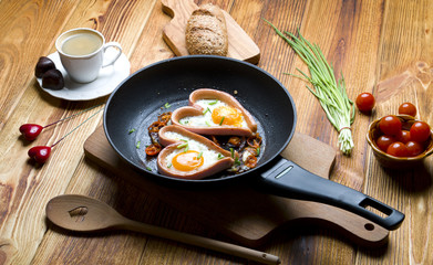 Eggs in the shape of a heart on wood