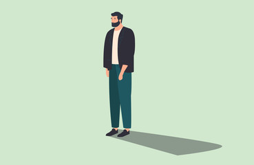 modern man standing isolated on background flat vector illustration