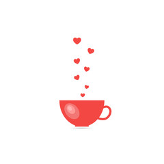 Cup of tea with hearts on a white background. Happy Valentine's day . Vector illustration .