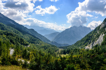 Fototapeta na wymiar View of the Julian Alps from the Vrsic Pass, Slovenian Pass, Slovenia