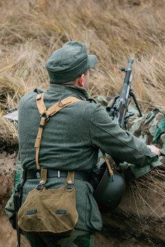 German soldier in the machine-gun position