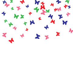 Spring Background with Colorful Butterflies. Simple Feminine Pattern for Card, Invitation, Print. Trendy Decoration with Beautiful Butterfly Silhouettes. Vector Background with Moth