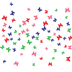 Fototapeta premium Spring Background with Colorful Butterflies. Simple Feminine Pattern for Card, Invitation, Print. Trendy Decoration with Beautiful Butterfly Silhouettes. Vector Background with Moth