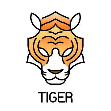 Tiger minimalism head face line icon style for logo and mascot, Editable Stroke, vector illustration