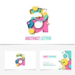 Paper cut letter A .Realistic 3D Creative Letter design. A letter template on The Business Card Template.Abstract Colorful Alphabet .Friendly funny ABC Typeface. Type Characters