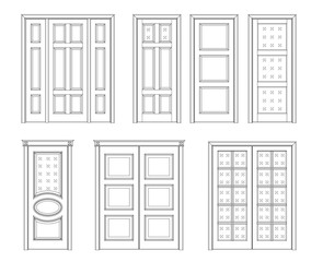 Collection interior doors, Technical Drawing. Classic interior doors - simple sketch for your design. vector illustration. icon door.