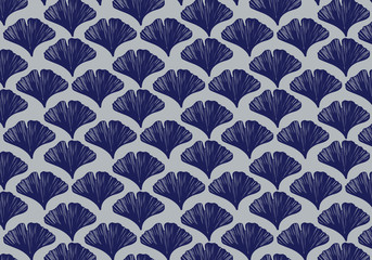 Hand drawn ginkgo leaves vector pattern in a blue and gray color palette