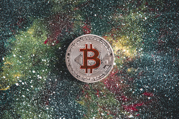 The price of bitcoin grows and soars to the heights of space, the concept