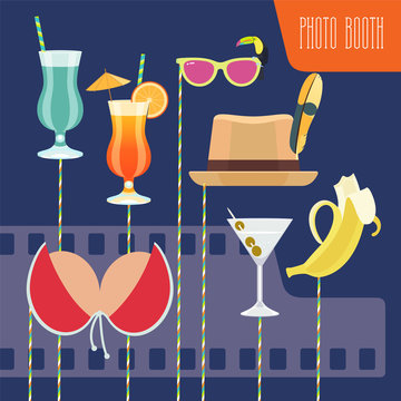 Photo booth props set vector illustration