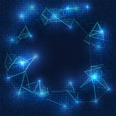 Blue background  with connected line and dots.