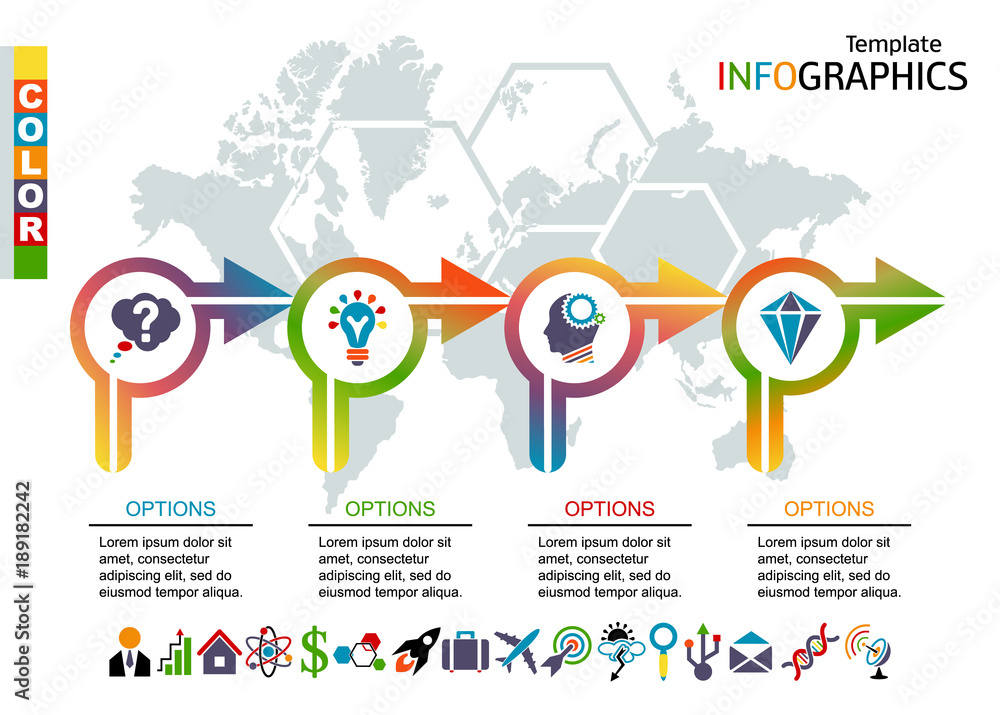 Wall mural infographic template. set elements with world map in background