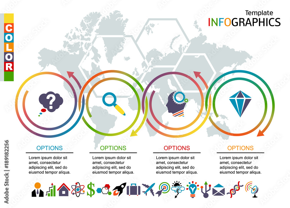 Wall mural infographic template. set elements with world map in background