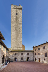 Obraz premium Pecori Square and Grossa Tower, San Gimignano, Siena, Tuscany, Italy