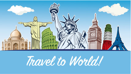 travel destinations-famous placesNYC, London Big Ben, Rome-Coliseum, Paris-Eiffel Tower, Rio de Janeiro-Jesus Statue, NYC-Statue of liberty