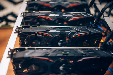 Crypto currency graphics cards minig rig. Details of modern technology
