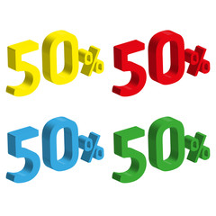 3D 50 percent number set for promotion sale