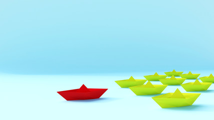 Red ship leading other ship,Leader business concept.