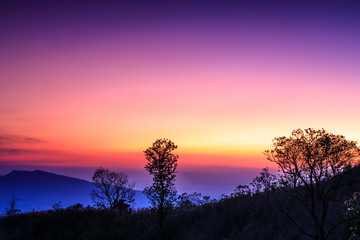 Fototapeta na wymiar Beautiful sunset on the high mountain in Loei province, Thailand.