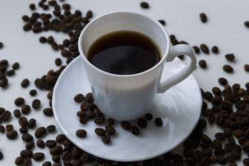 A cup of coffee. White background.